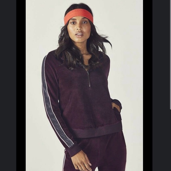 Fabletics Burgundy Velour Jacket Quarter Zip Athletic Sweatshirt Size 2XL XXL - Picture 9 of 10